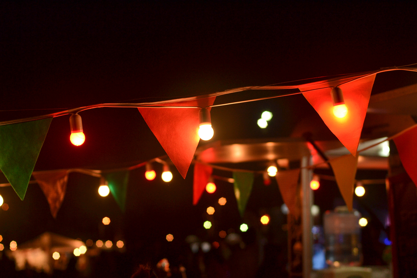 Lights and pennants at night