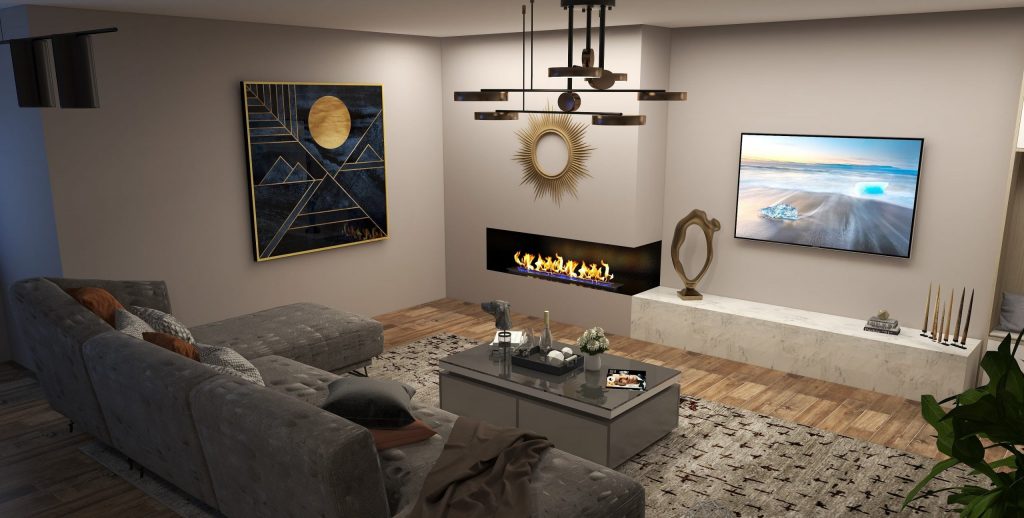 Contemporary home with smart fire's bioethanol burner