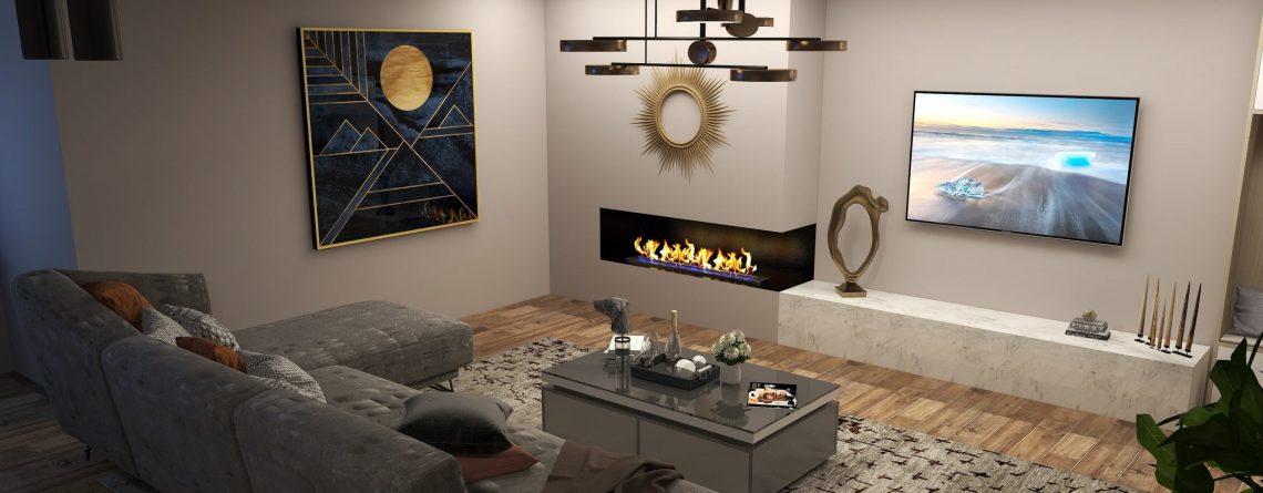 Contemporary home with smart fire's bioethanol burner